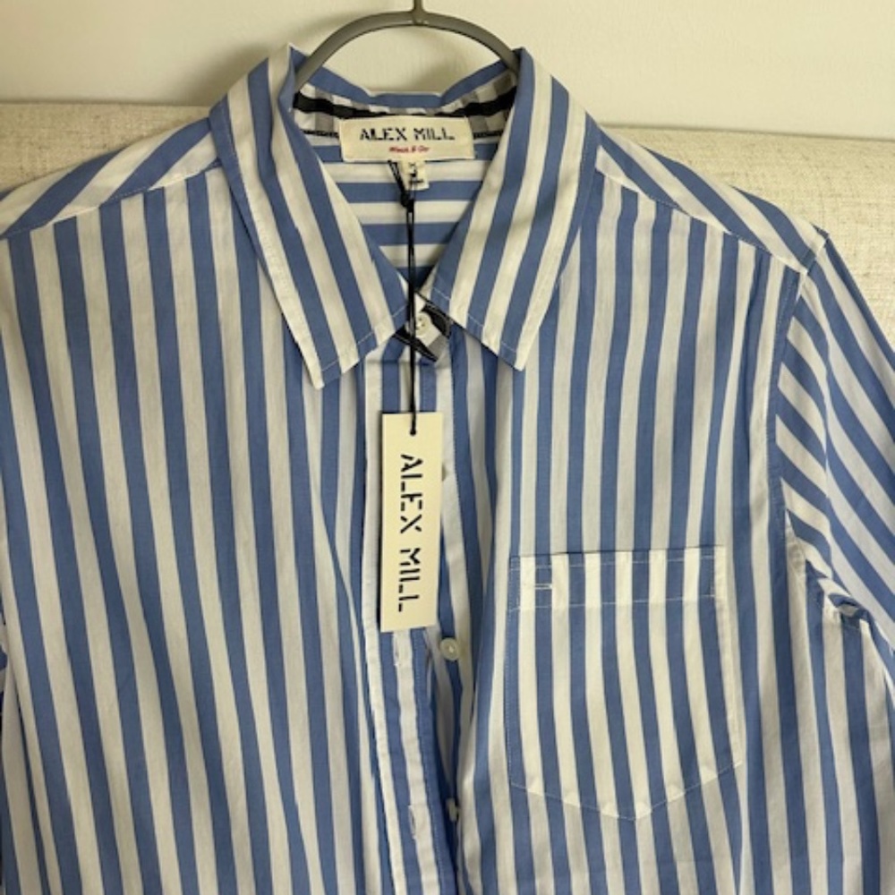 Alex Mill Wyatt Cotton Shirt Dress in Light Blue MultiStripe Size M
